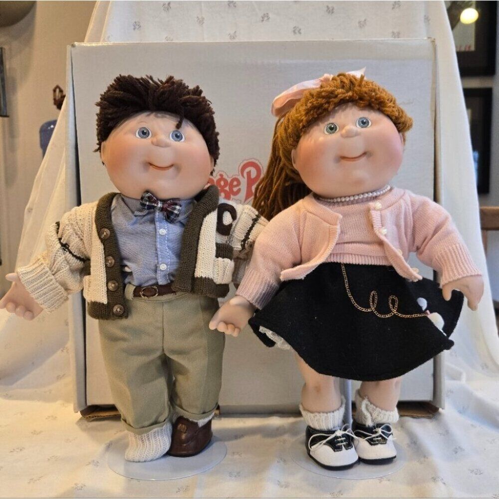 Cabbage Patch '50s Kids Porcelain Collector Dolls Boy Girl Pair w/ BoxPRICE FIRM